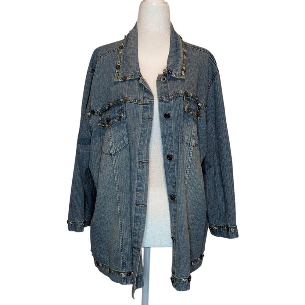 Multiples Lightweight Denim Nautical Beach Shell Embroidered Button Up Jacket XL